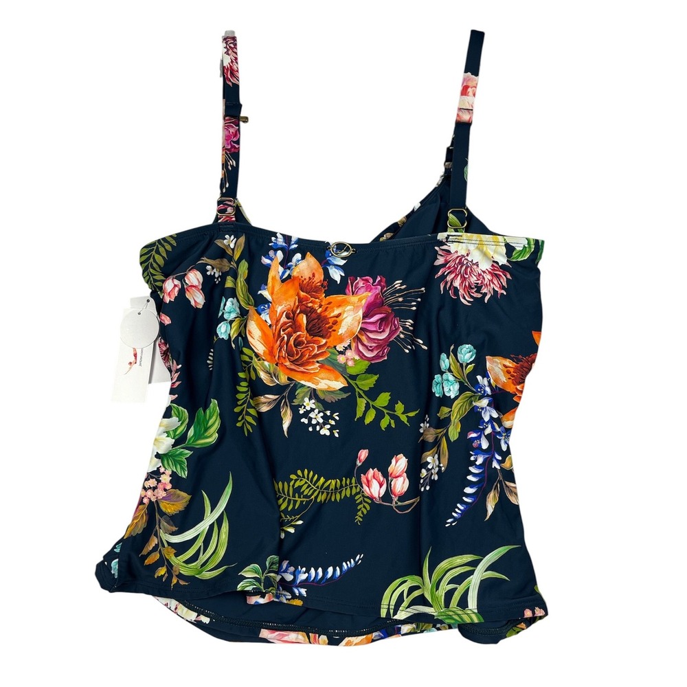 Jantzen New Tankini Top Women 10 Azure Blue Floral Enchantment Adjustable UPF 50